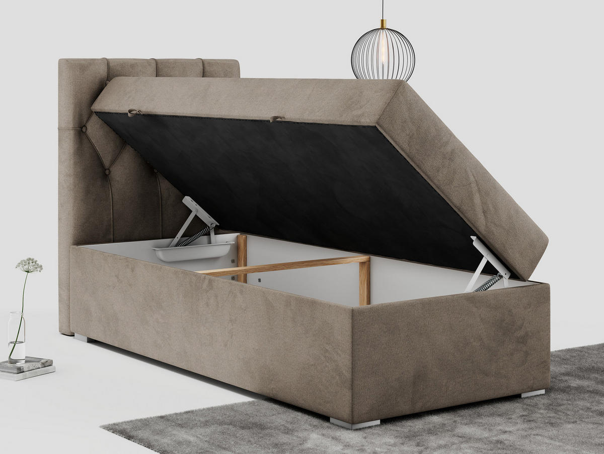 BOXBETT ALDA 90/200 Braun Velvet - H4 - Links Seite - Braun, Holz/Textil (90/200cm) - MKS