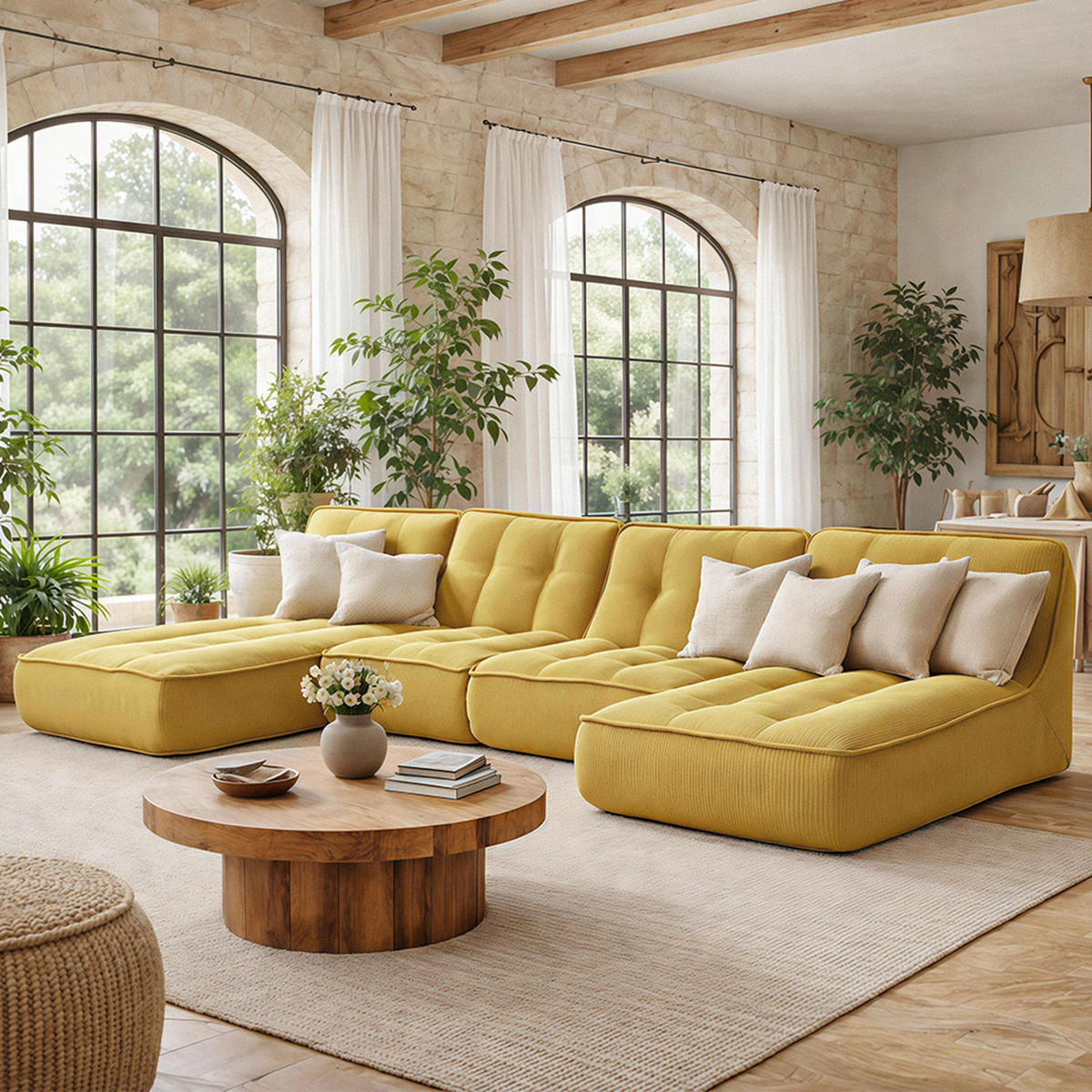 GARTENSOFA mit 4 Sitzplätzen, Gelb - Gelb, Textil (320/70/165cm) - Oviala