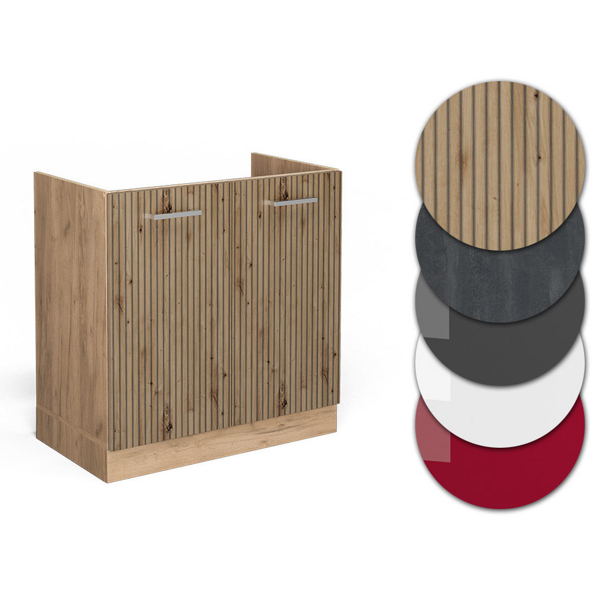 SPÜLENUNTERSCHRANK R-Line Artisan-Eiche 80 cm, AP Anthrazit - Eiche Wotan/Eiche Artisan, Holzwerkstoff (80/81.6/60cm) - Vicco