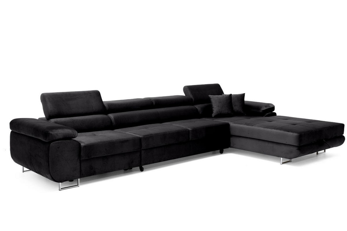 ECKSOFA ALONZO MAXI Rechts mit Schlaffunktion 125x195 Velours Schwarz - Silberfarben/Schwarz, Holz/Textil (203/350cm) - Muffo