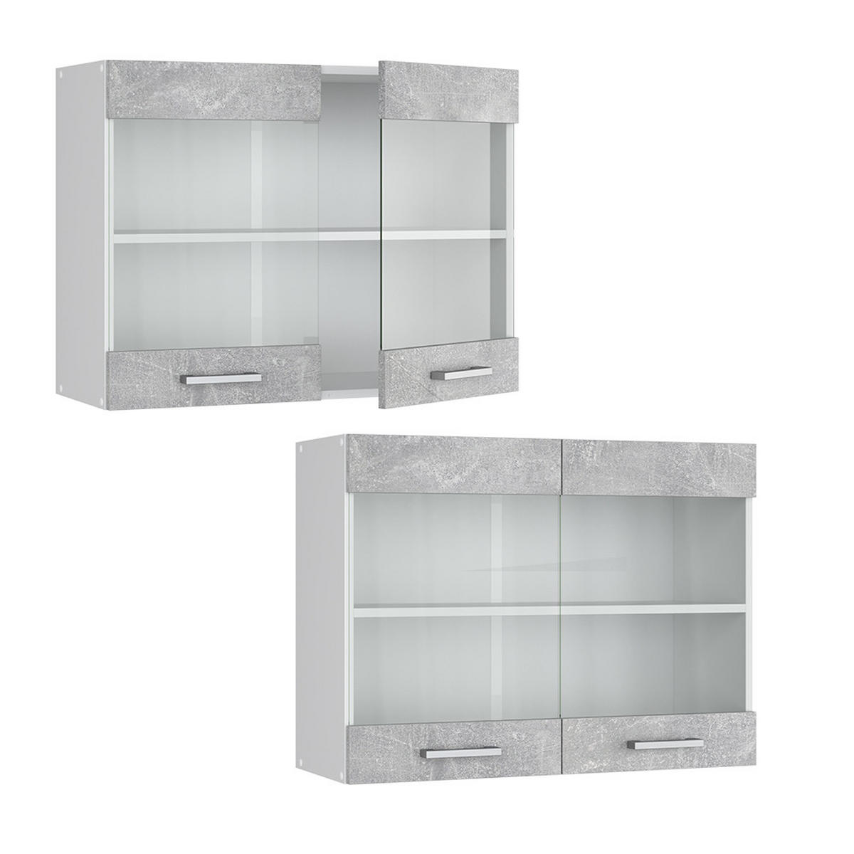 KÜCHENGLASSCHRANK R-Line Beton 80 cm - Schieferfarben/Hellgrau, Holzwerkstoff (80/60/31cm) - Vicco