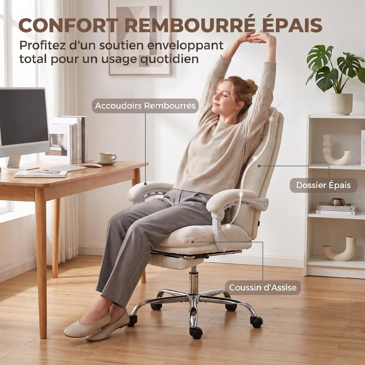 BÜROSTUHL Creme 69.0/68.0/117.0 cm - Creme, Textil (68/117/69cm)