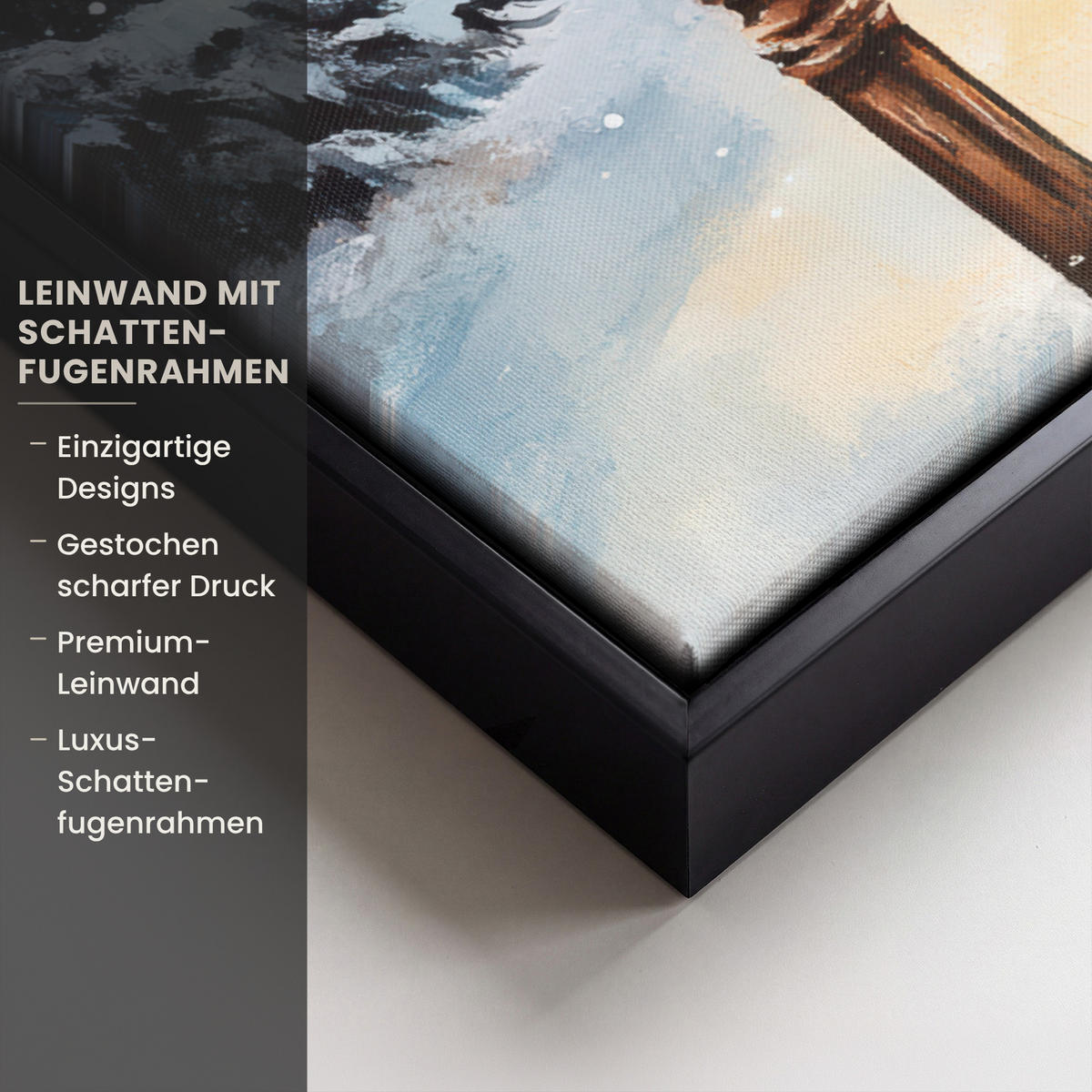 LEINWAND Bilder mit Rahmen - Weihnachtsdorf - Häuser - Schnee - Weihnachten - 60x80 - Sandfarben, Textil (60/80cm) - MuchoWow