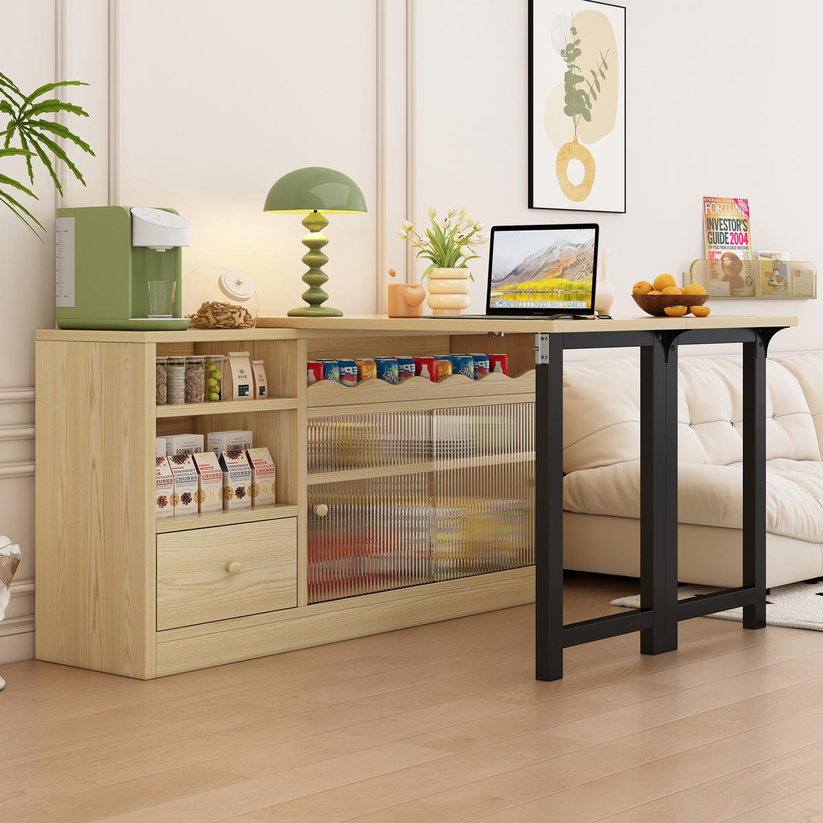 ESSTISCH Ausziehbar Klapptisch Natur Schwarz Stauraum Drehbar - Naturfarben, Holzwerkstoff (128.5/40/75.5cm) - FLIEKS