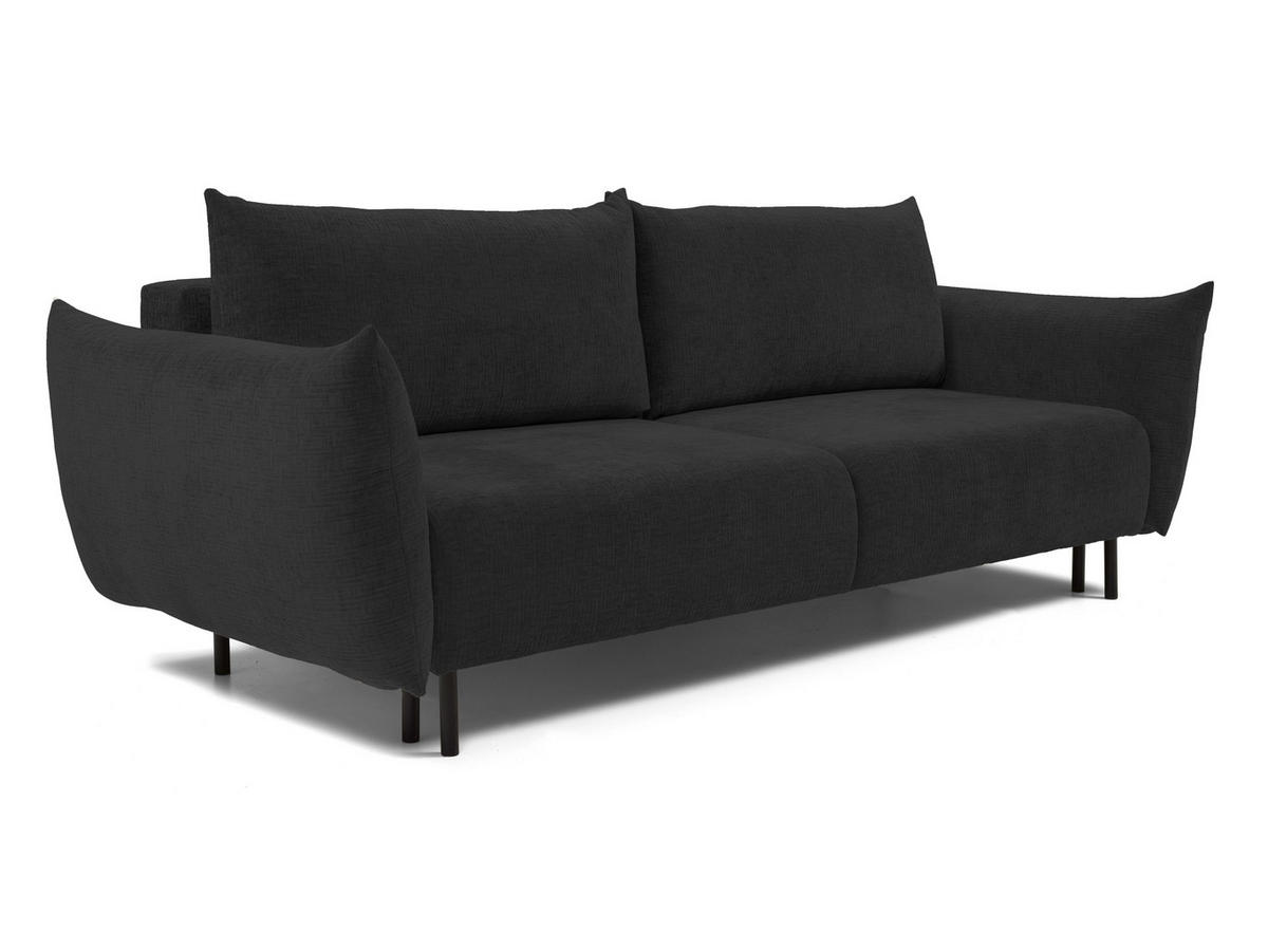 SOFA ADEL - Schlaffunktion Und Bettkasten, Wellenfederung, PUR-Schaum, Schwarze Metallfüße lose Rückenkissen, freistehend, 240x108x75 cm Dark grey - Dunkelgrau, Holz/Textil (240/75/108cm) - DomoHome