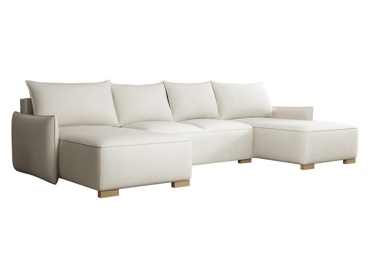 WOHNLANDSCHAFT Focus U - Creme/Naturfarben, Holz/Textil (328/87/155cm) - MIRJAN24
