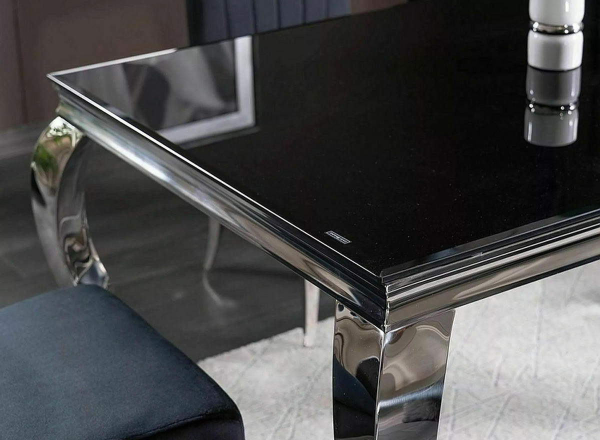 ESSTISCH Prince schwarz / Chrom 180 / 90 / 75cm - Schwarz/Grau, Glas/Holz (90/180/75cm) - Feldmann-Wohnen