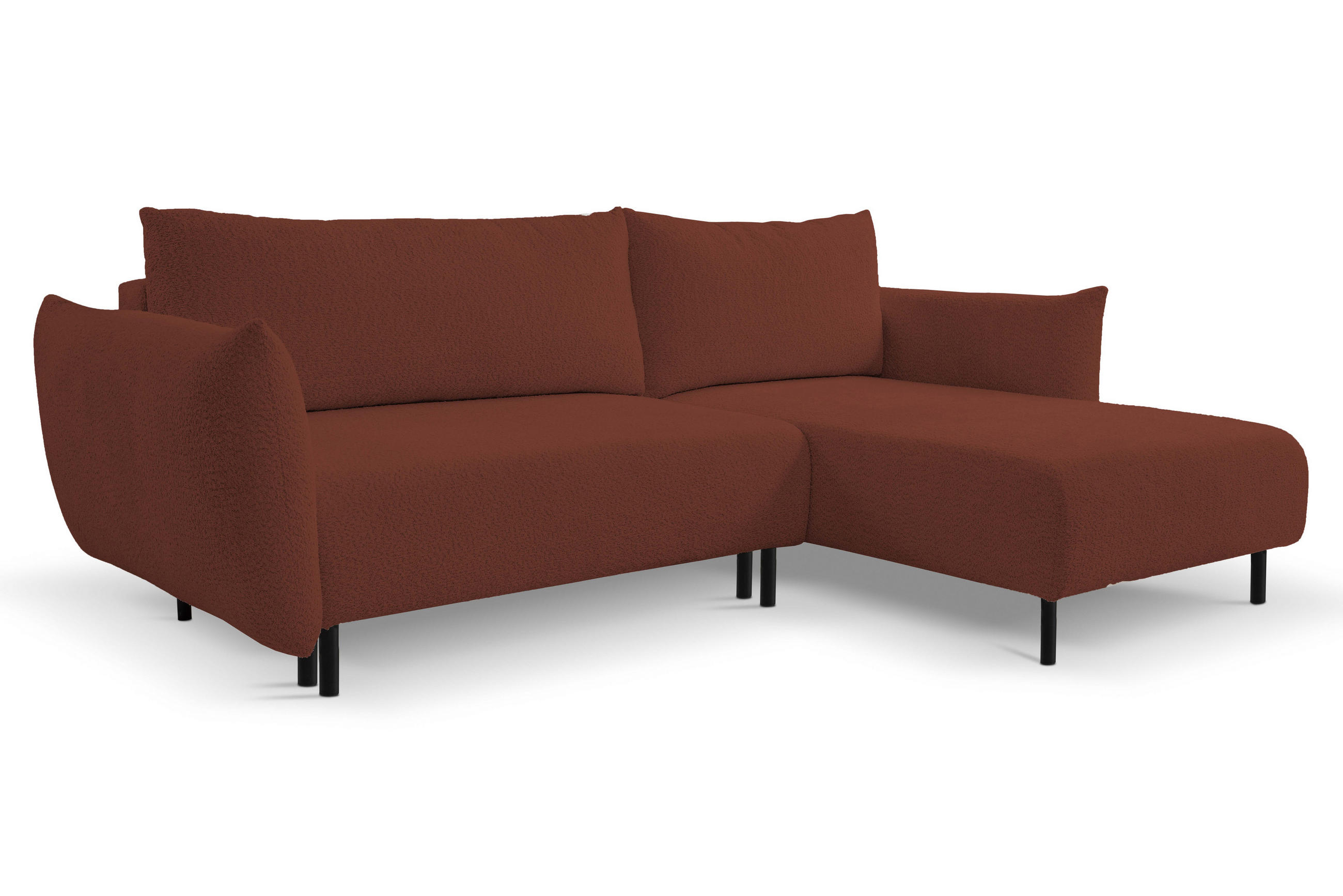 ECKSOFA ADEL mit Schlaffunktion und Bettkasten, L-förm, Metallbeine, verstellbar lose Rückenkissen, freistehend, RECHTS, 257x171x90 cm, Bordeaux - Bordeaux, Holz/Textil (257/171cm) - DomoHome