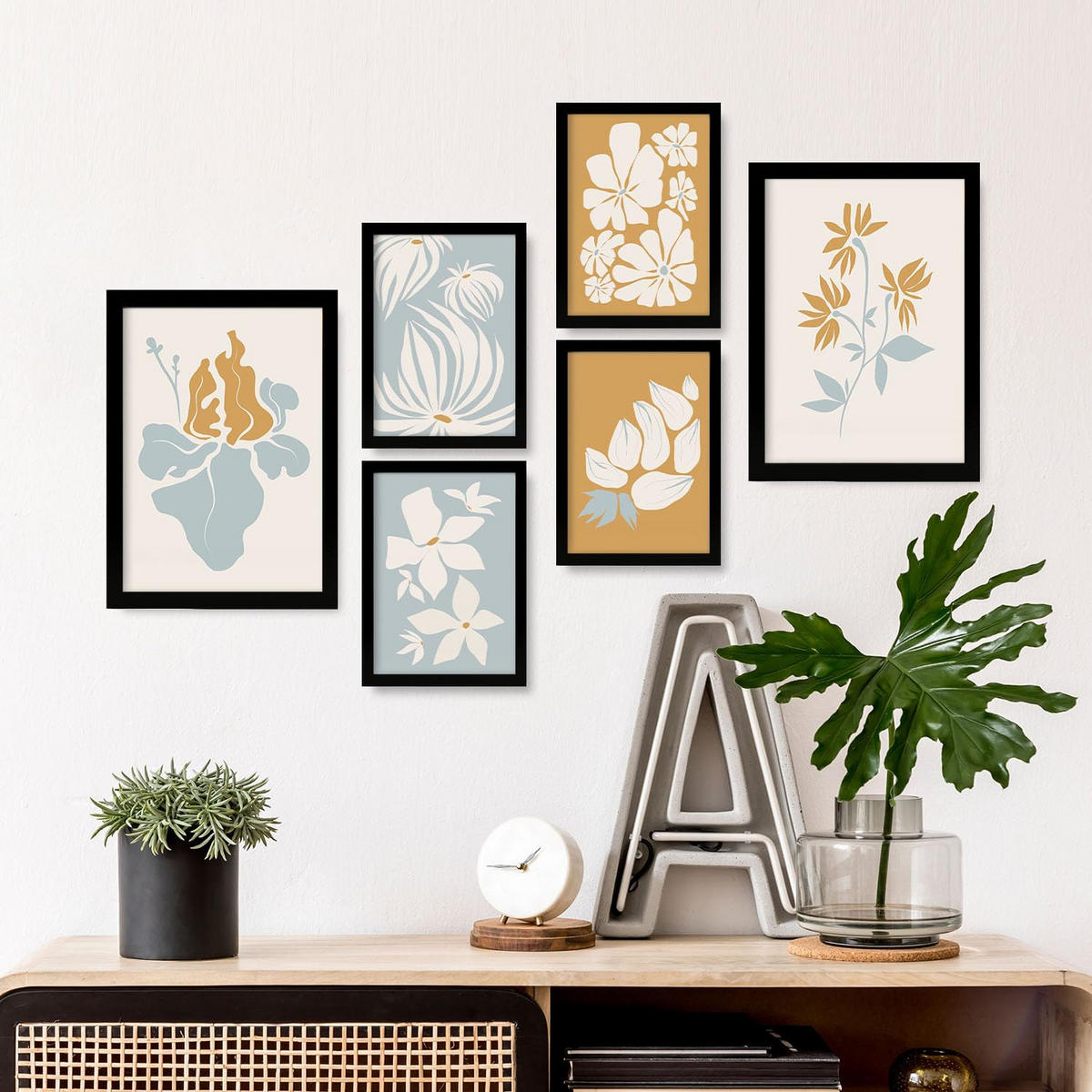 POSTER Set Mit 6 Blumenrahmen 1 In Blume Zusammenfassung Ästhetische Dekorative Gemälde Für Ihr Wohnzimmer Zuhause A3 & A4 Schwarzer Rahmen - Schwarz, Papier (29/3cm) - Nacnic