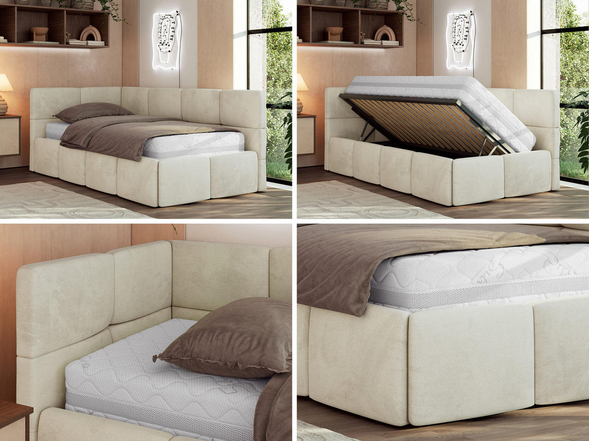 JUGENDBETT ARVO 90/200 - Beige Velvet - Multipocket-Matratze - Links Seite - Beige, Textil (90/200cm) - MKS