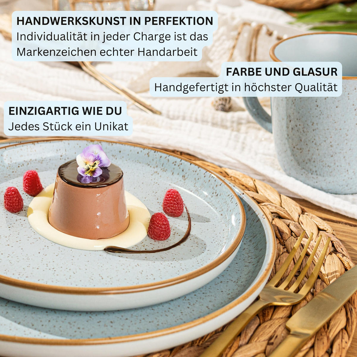 DESSERTTELLER SET RIO LAGUNE - 4 teilig aus Steingut - Blau, Keramik (13cm) - Sänger