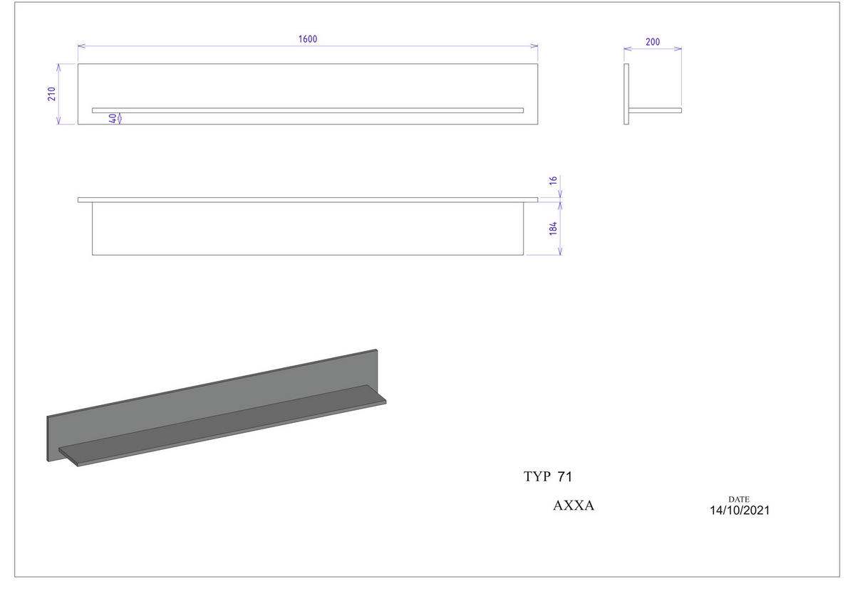 WANDBOARD M11 Weiß & Anthrazit 160/21/20 cm - Weiß, Holzwerkstoff (160/21/20cm) - Livojo