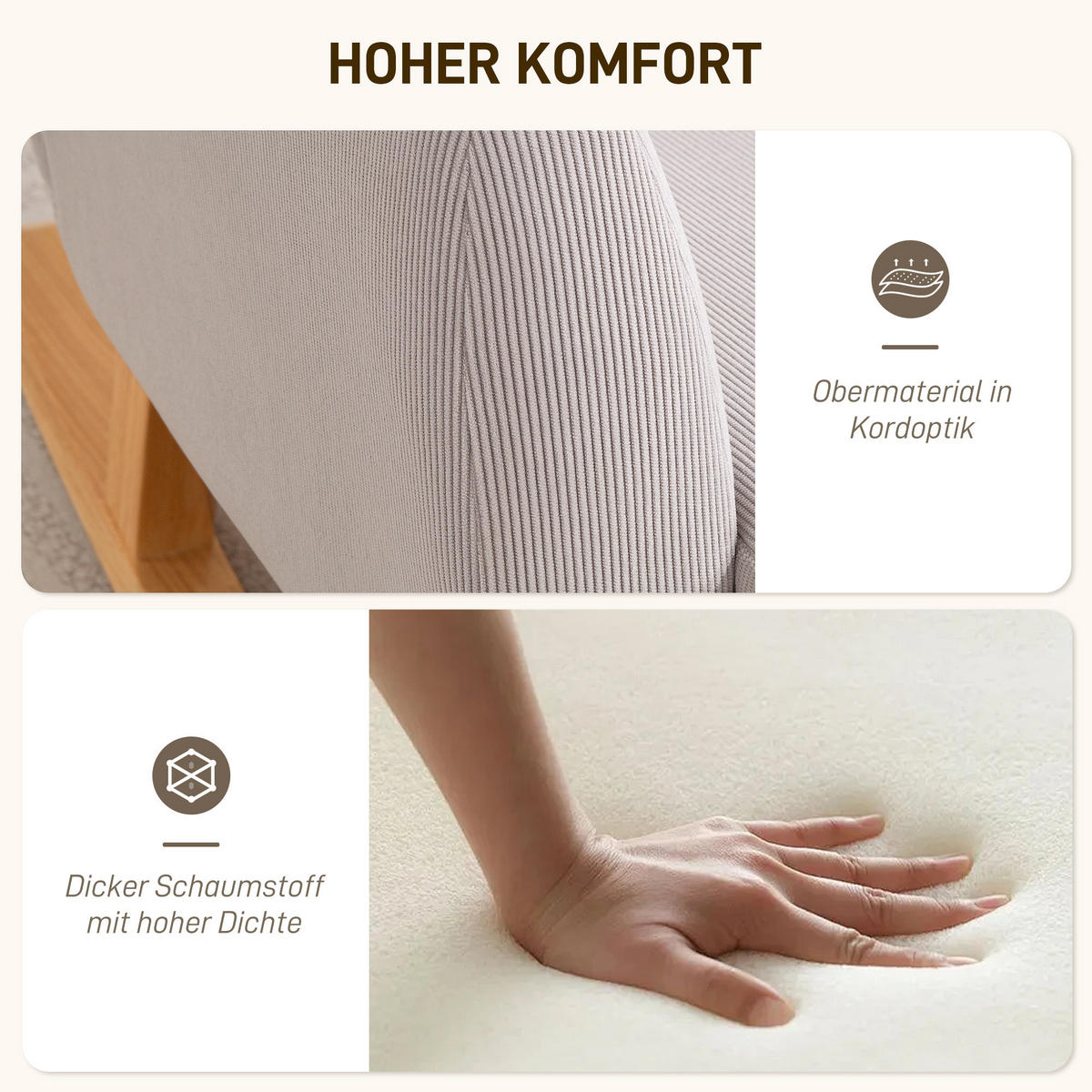 SCHAUKELSTUHL Schaukelsessel mit hoher Rückenlehne, Cord-Optik für Wohnzimmer - Hellgrau, Kunststoff (72/100/97cm) - HOMCOM