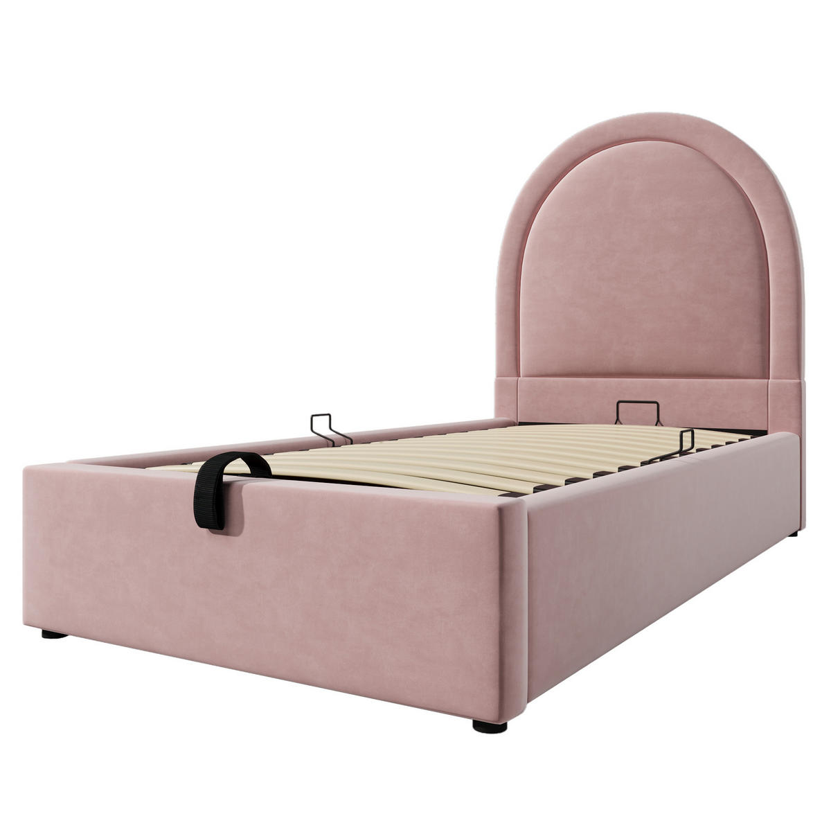 KINDERBETT Polsterbett 90/190 cm aus Samt mit Stauraum und hydraulischem Lattenrost Rosa - Rosa, Textil (90/190cm) - Modenvie