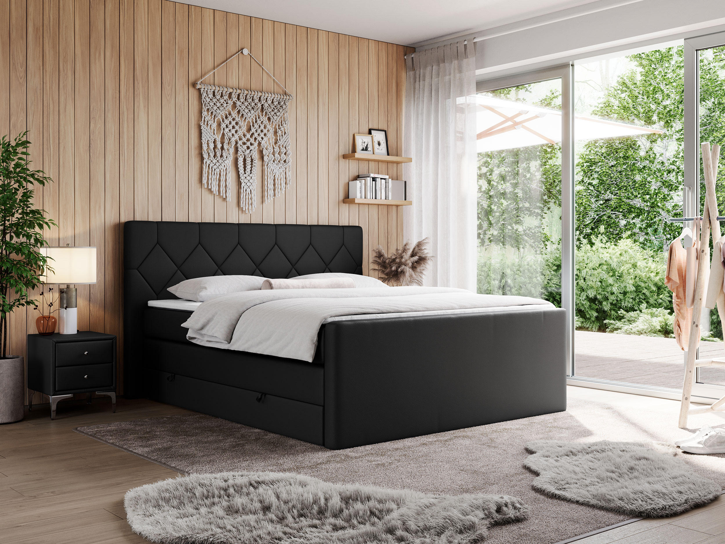 BOXSPRINGBETT KING EIGAR 160/200 Schwarz Kunstleder - H4 - Schwarz, Holz/Textil (160/200cm) - MKS