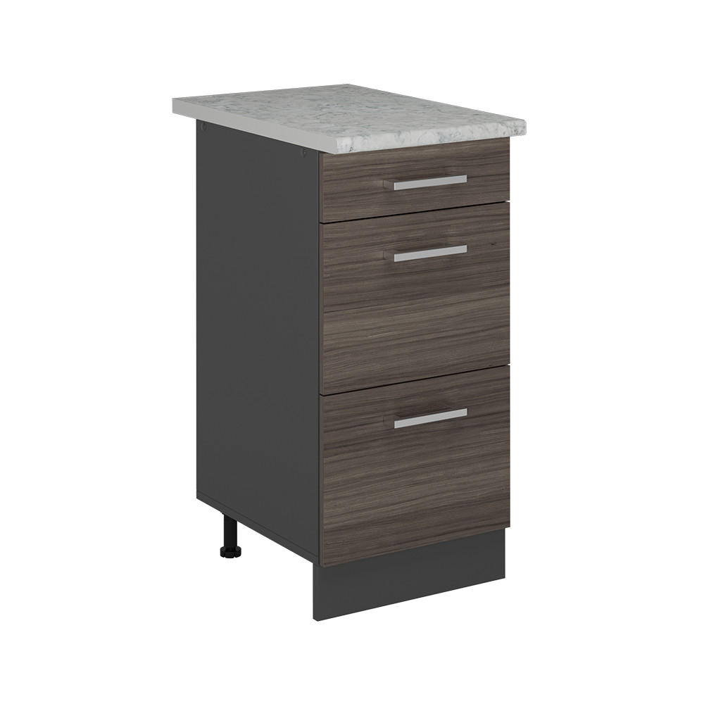 KÜCHENUNTERSCHRANK R-Line Edelgrau 40 cm mit Schubladen, AP Marmor - Anthrazit/Braun, Holzwerkstoff (40/81.6/60cm) - Vicco