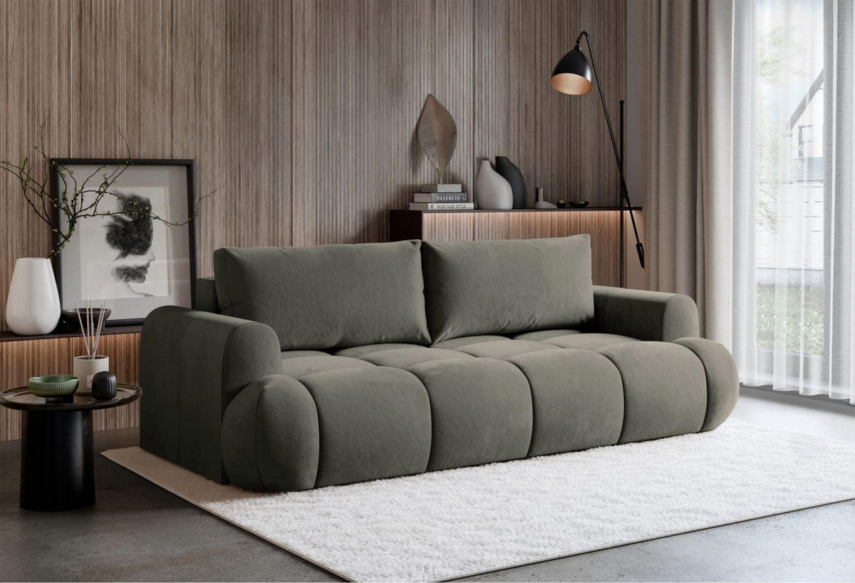 3-MÍSTNÁ POHOVKA Ombo Doce Tmavě béžová voděodolný samet - černá/antracitová, textil/plast (250/92/110cm) - Selsey