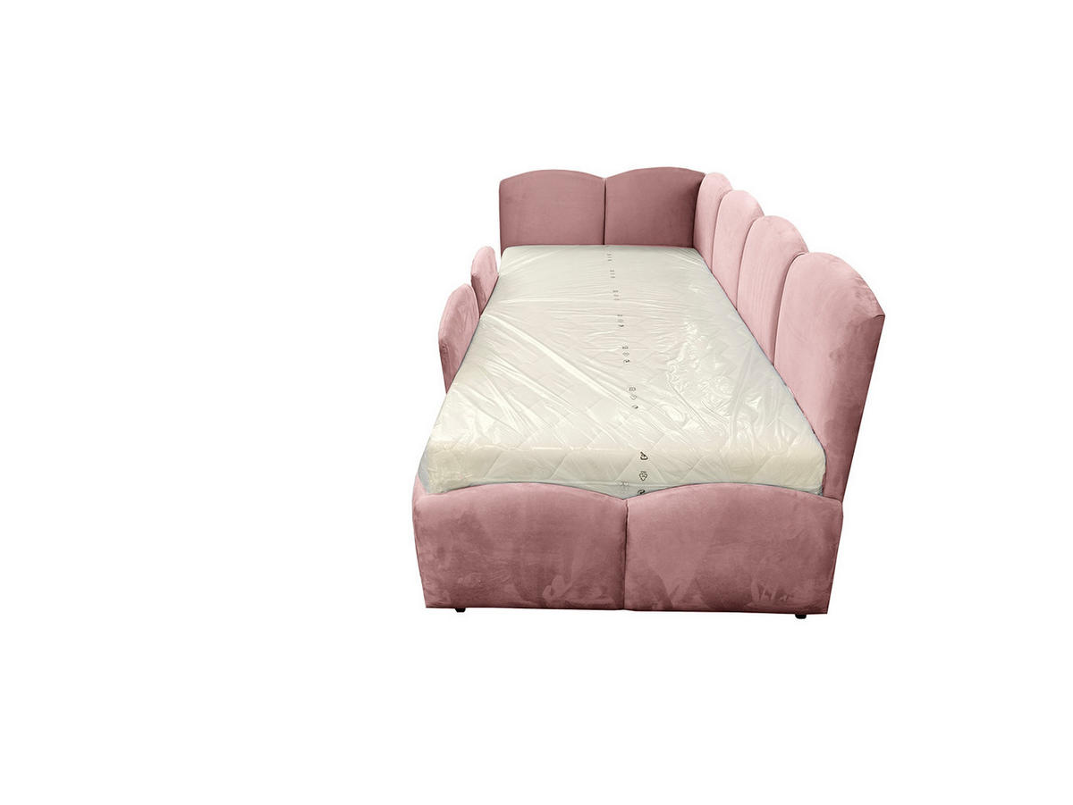 KINDERBETT TIM 90x200 links Altrosa mit Bettkasten & Rausfallschutz - Altrosa, Textil (90/200cm) - KS Home Concept