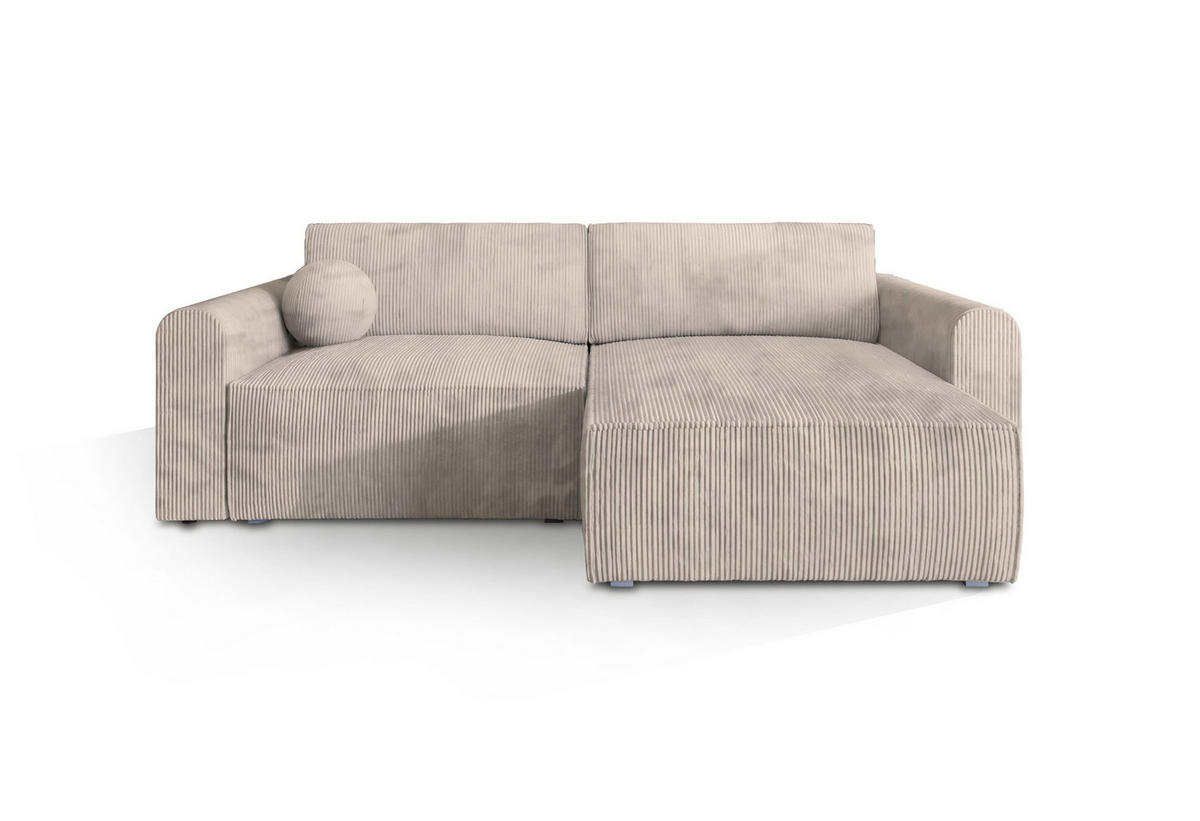 ECKSOFA FIANO P Creme Kordstoff mit Schlaffunktion - Creme, Holz (245/148cm) - MASSENO