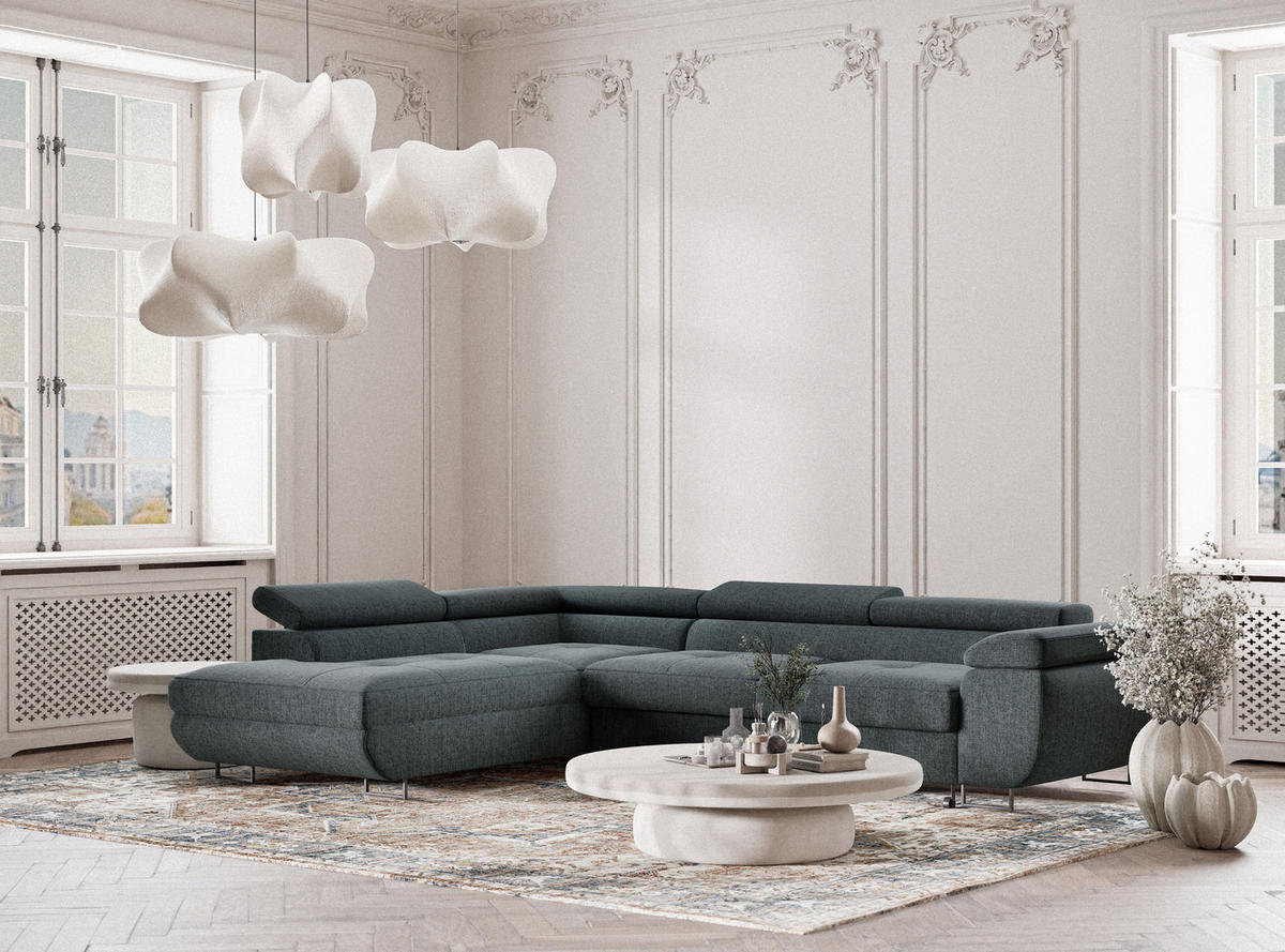 ECKSOFA Concord Blau Webstoff - Links Seite - Blau/Schwarz, Holz/Holzwerkstoff (203/277cm) - Maison de Reve