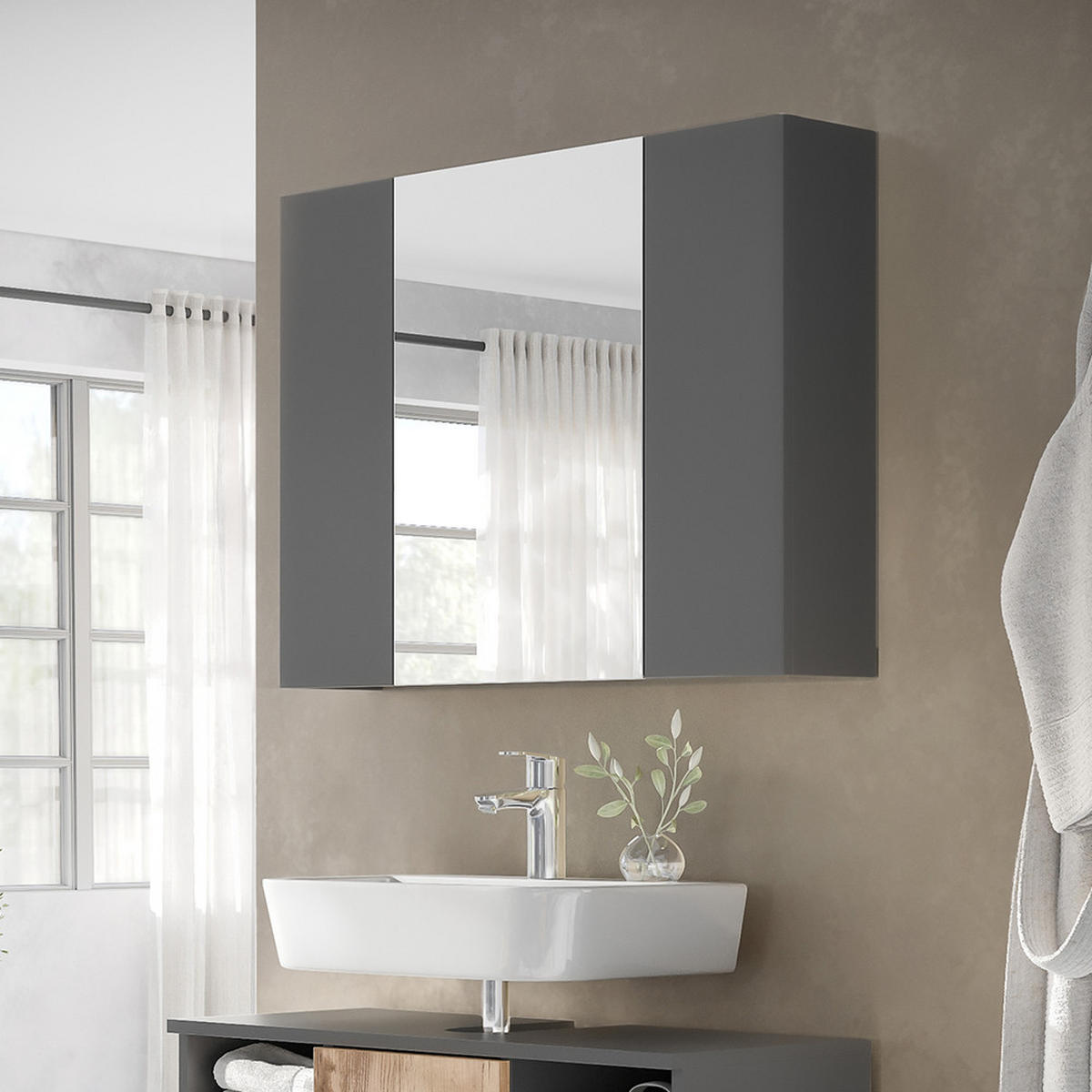 KOUPELNOVÁ ZRCADLOVÁ SKŘÍŇKA Leopold Antracit - antracitová, kompozitní dřevo (80/59.2/16.4cm) - Vicco