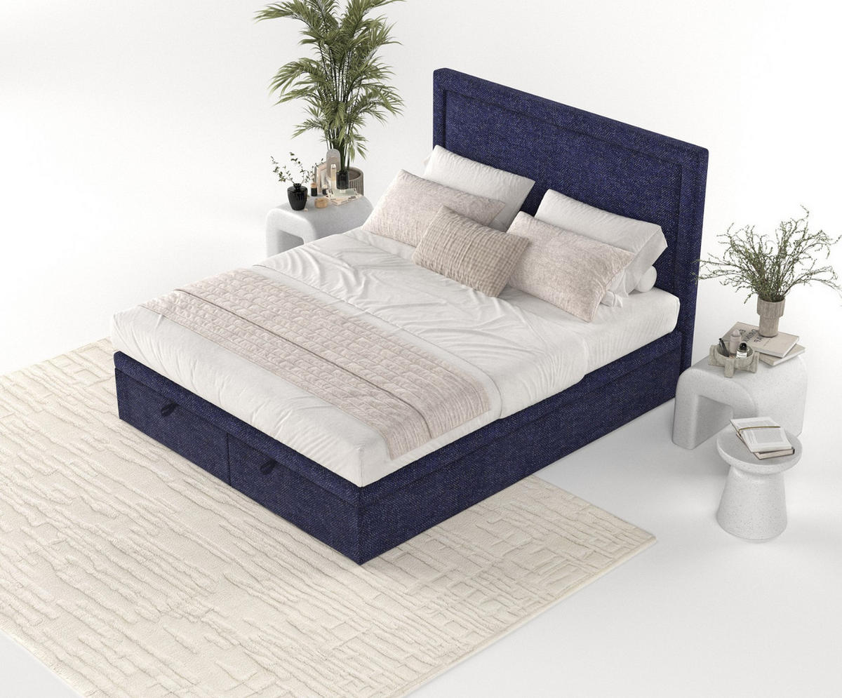 POLSTERBETT Salma mit Stauraum 200/200 cm Marineblau im Alta Stoff - Schwarz/Dunkelblau, Holz/Holzwerkstoff (200/200cm) - AltaBeds