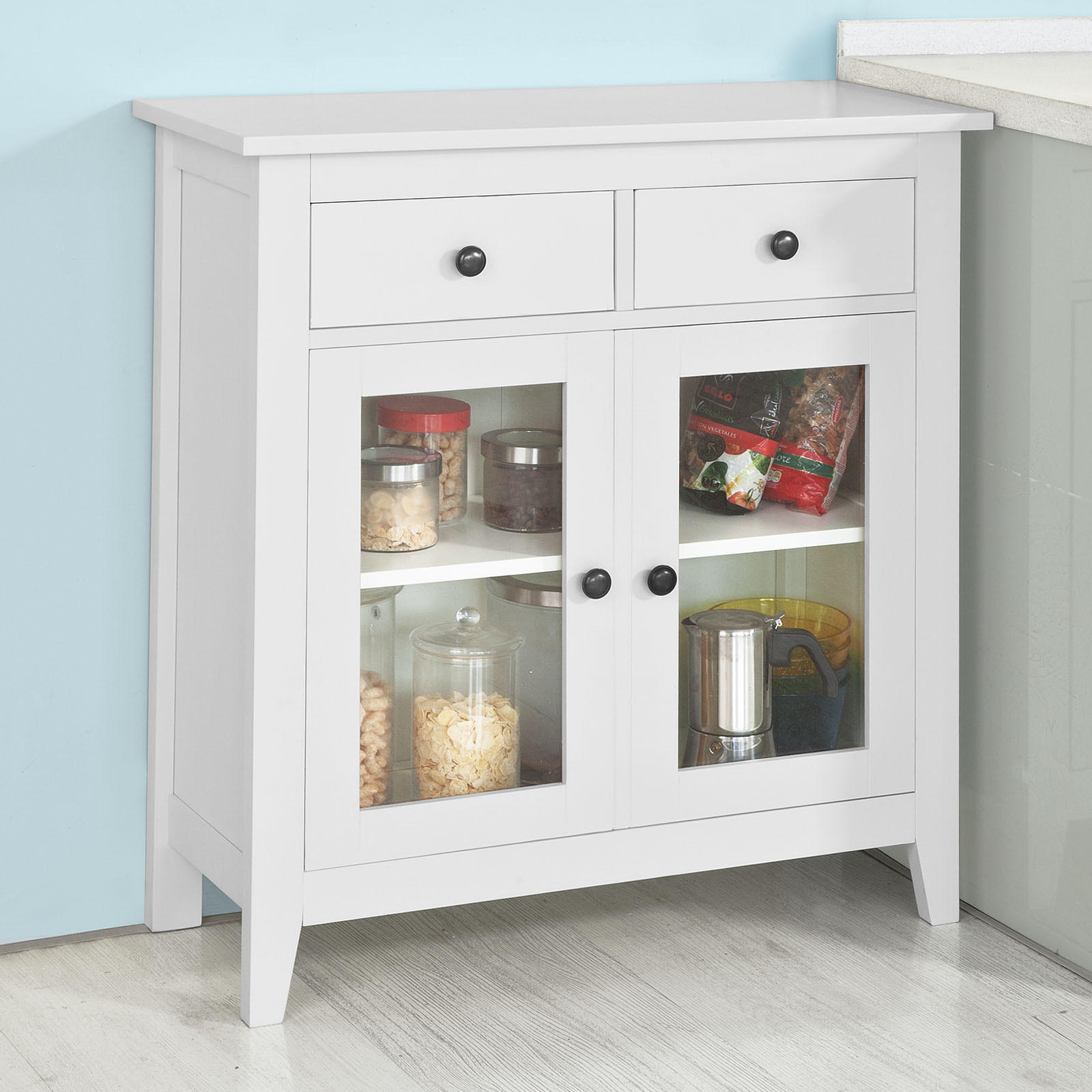 VITRINE Weiß - Weiß, Holzwerkstoff (80/86/32cm) - SoBuy