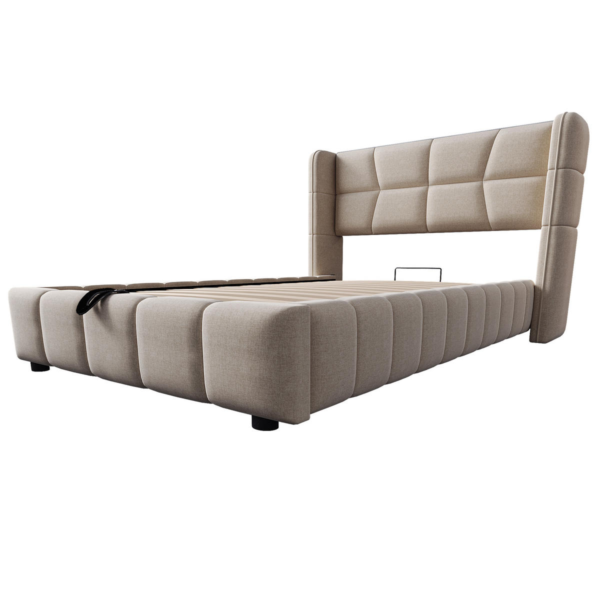 KINDERBETT mit Stauraum 90x200 cm Stoff Beige - Beige, Metall (90/200cm) - Meubliv