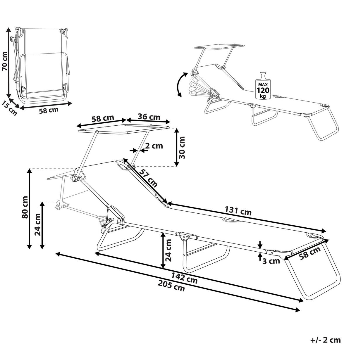 GARTENLIEGE Grün Foligno - Grün, Metall (205/80/58cm) - Beliani