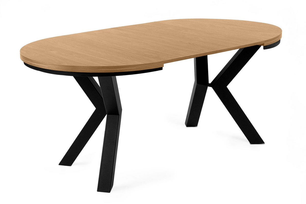 ESSTISCH ROSTEL Ausziehbar 100-220cm Rund, goldene eiche/schwarz - Eichefarben/Schwarz, Holz (100/220/75cm) - KONSIMO®