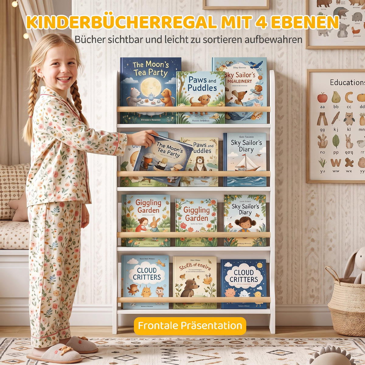 KINDER-BÜCHERREGAL MDF Kiefernholz Weiß - Weiß, Holzwerkstoff (10/98/60cm) - AIYAPLAY
