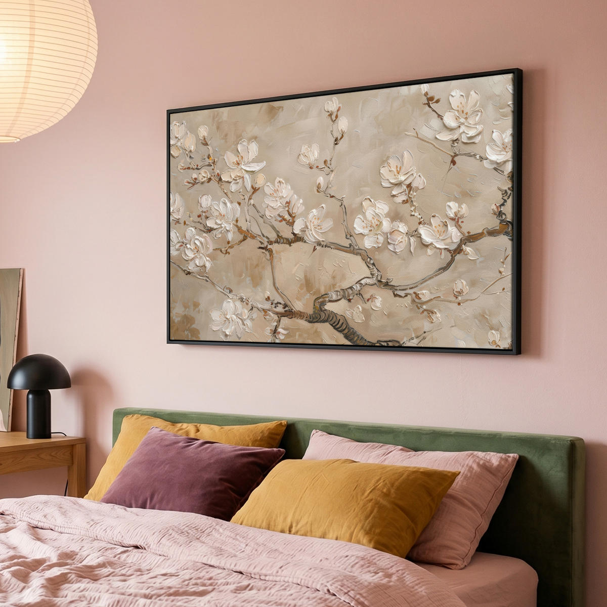 LEINWAND Bilder mit Rahmen - Blumen - Modern - Beige - Weiß - Blüte - 120x80 - Beige, Textil (120/80cm) - MuchoWow