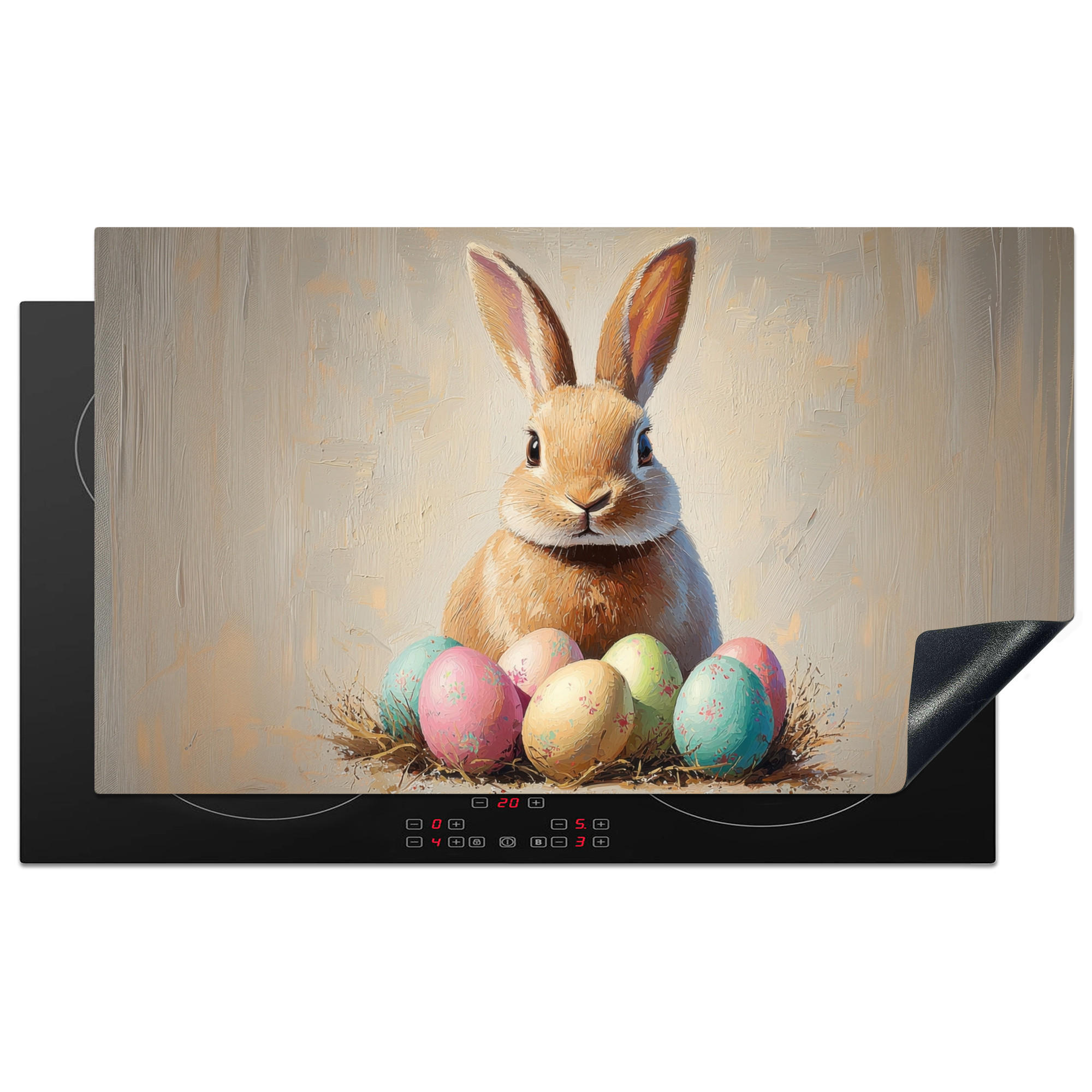 HERDABDECKPLATTE Osterhase - Pastell - Eier Ceranfeldabdeckung 90x52 cm - Beige, Kunststoff (90/52/0.2cm) - MuchoWow