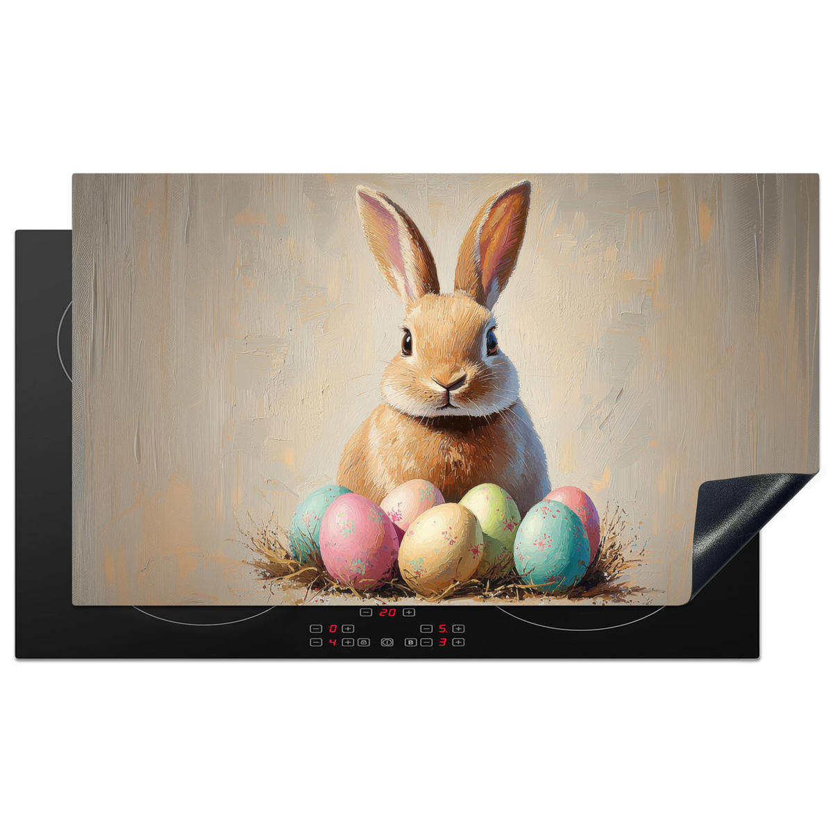 HERDABDECKPLATTE Osterhase - Pastell - Eier Ceranfeldabdeckung 90x52 cm - Beige, Kunststoff (90/52/0.2cm) - MuchoWow