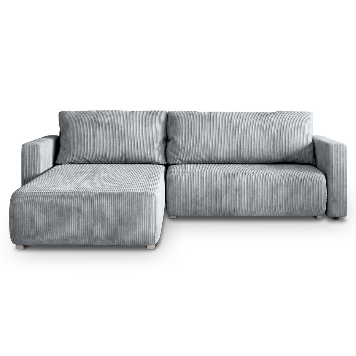 ECKSOFA TURIN P Hellgrau Kordstoff mit Schlaffunktion - Hellgrau/Grau, Holz/Kunststoff (265/183cm) - MASSENO