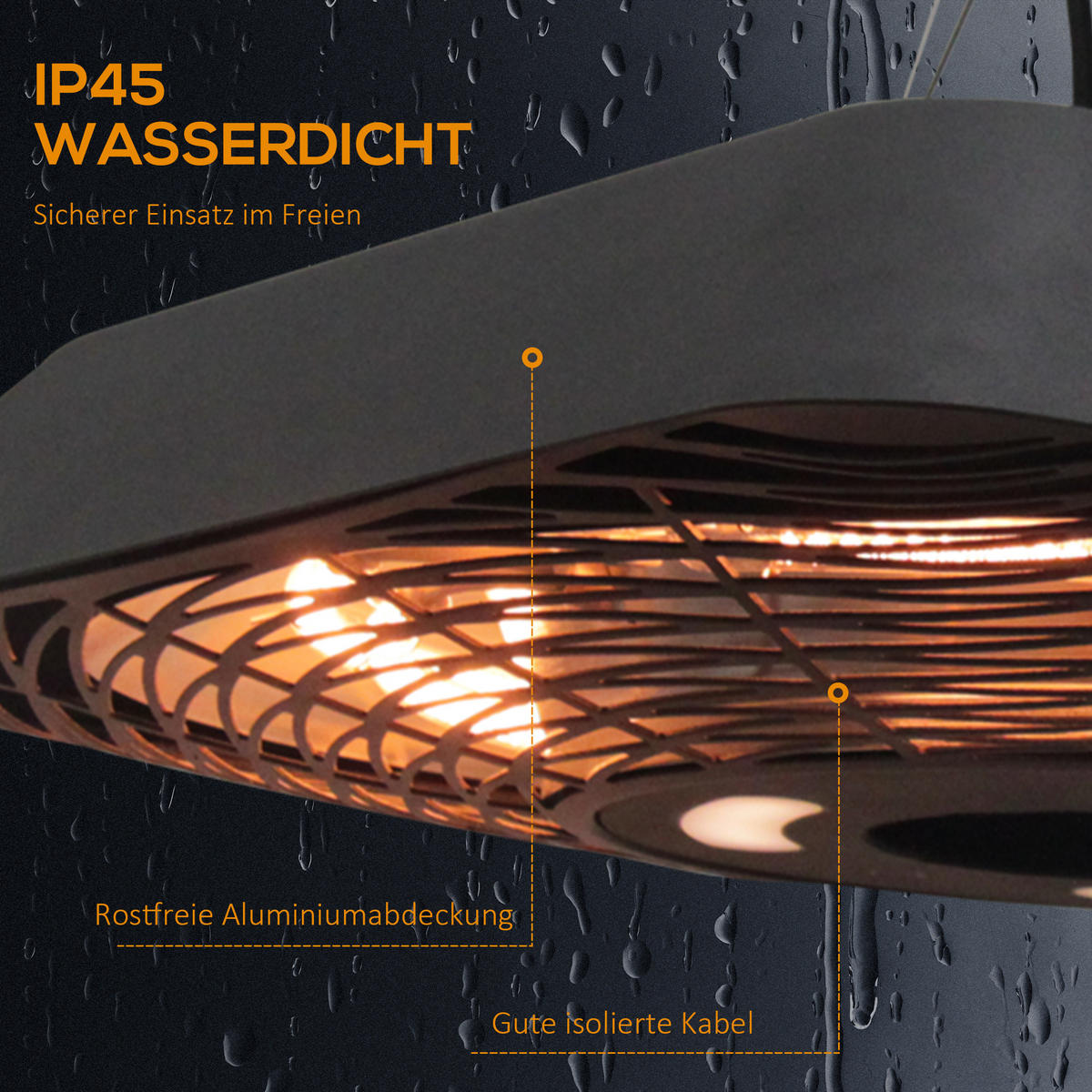 HEIZSTRAHLER, Aluminium, Metall, Schwarz - Schwarz, Glas/Kunststoff (45/10/45cm) - Outsunny