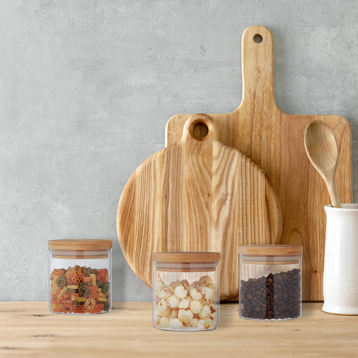 3XSKLENENÁ nádoba - priehľadné, drevo/plast (10/10.5/10cm) - Relaxdays