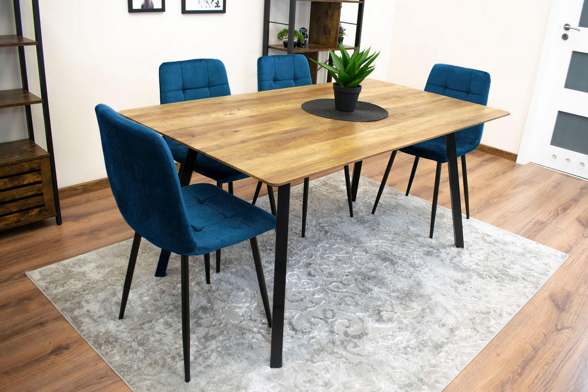 STUHL CETARA 2-er Set, Blau, mit Samtstoff gepolstert - Blau, Textil/Metall (45/87/51cm) - Komodee