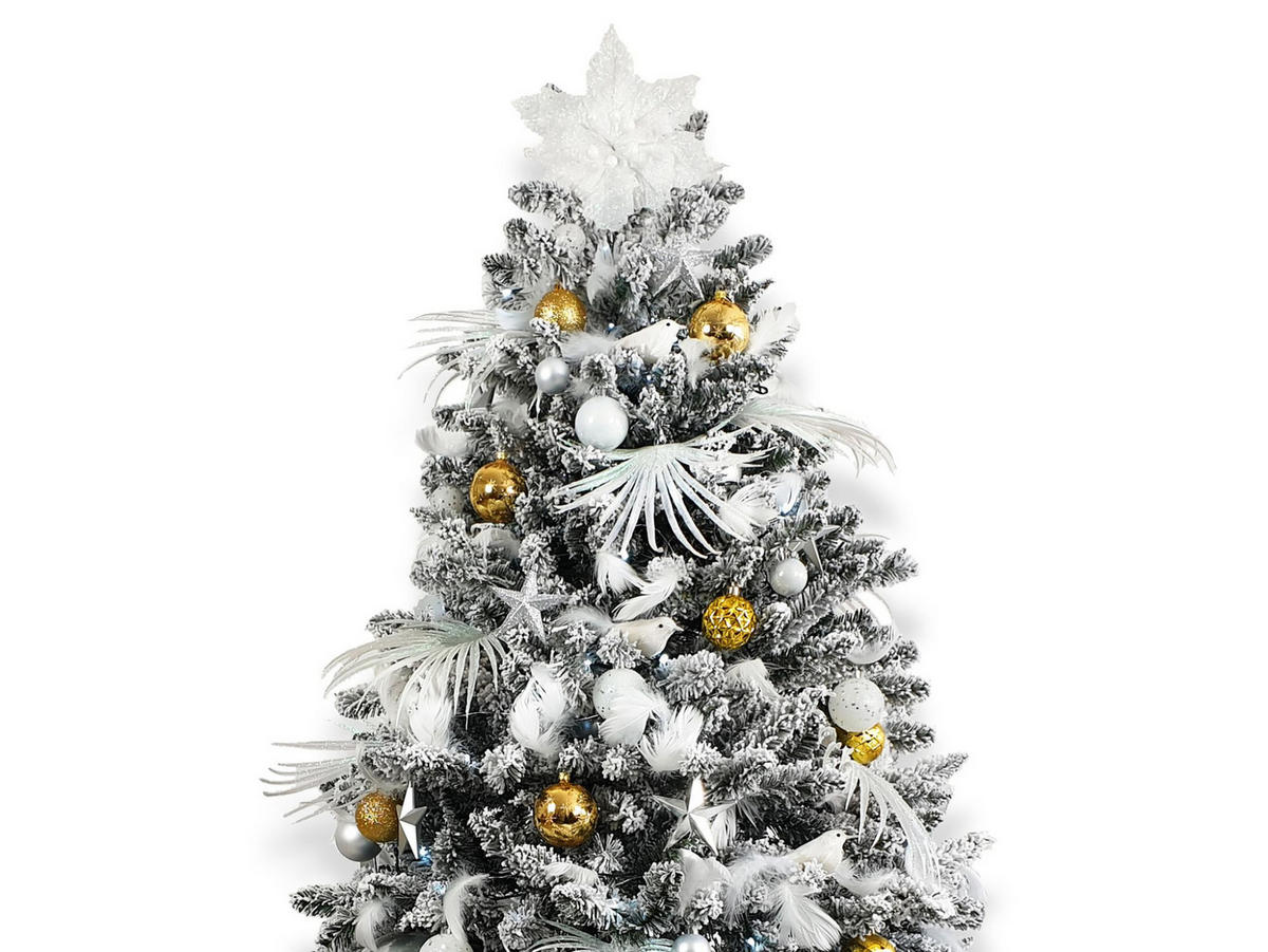 WEIHNACHTSBAUM geschmückt künstlich mit 133 Stk Kugeln POLAR GOLD 210 cm mit Metallständer - Silberfarben/Goldfarben, Kunststoff (210cm) - LAALU