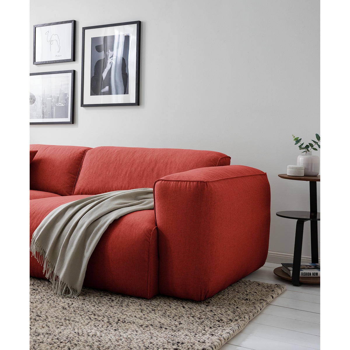 3-SITZER SOFA - Rot/Schwarz, Kunststoff/Textil (251/71/102cm) - home24