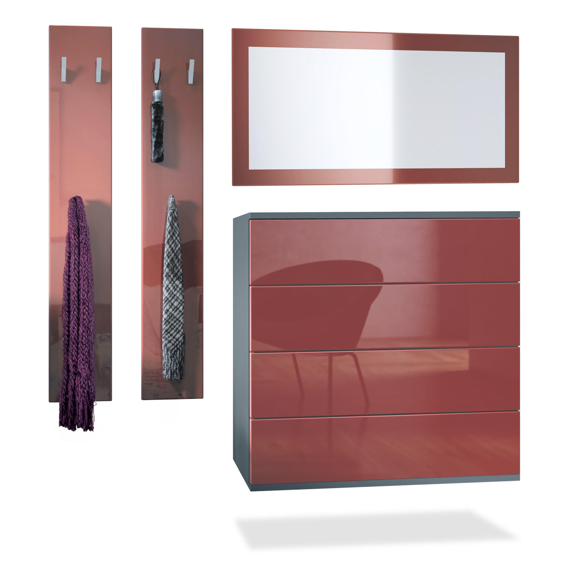 GARDEROBE Horizon Bordeaux Hochglanz - Bordeaux, Holzwerkstoff (142/146/35cm) - Vladon