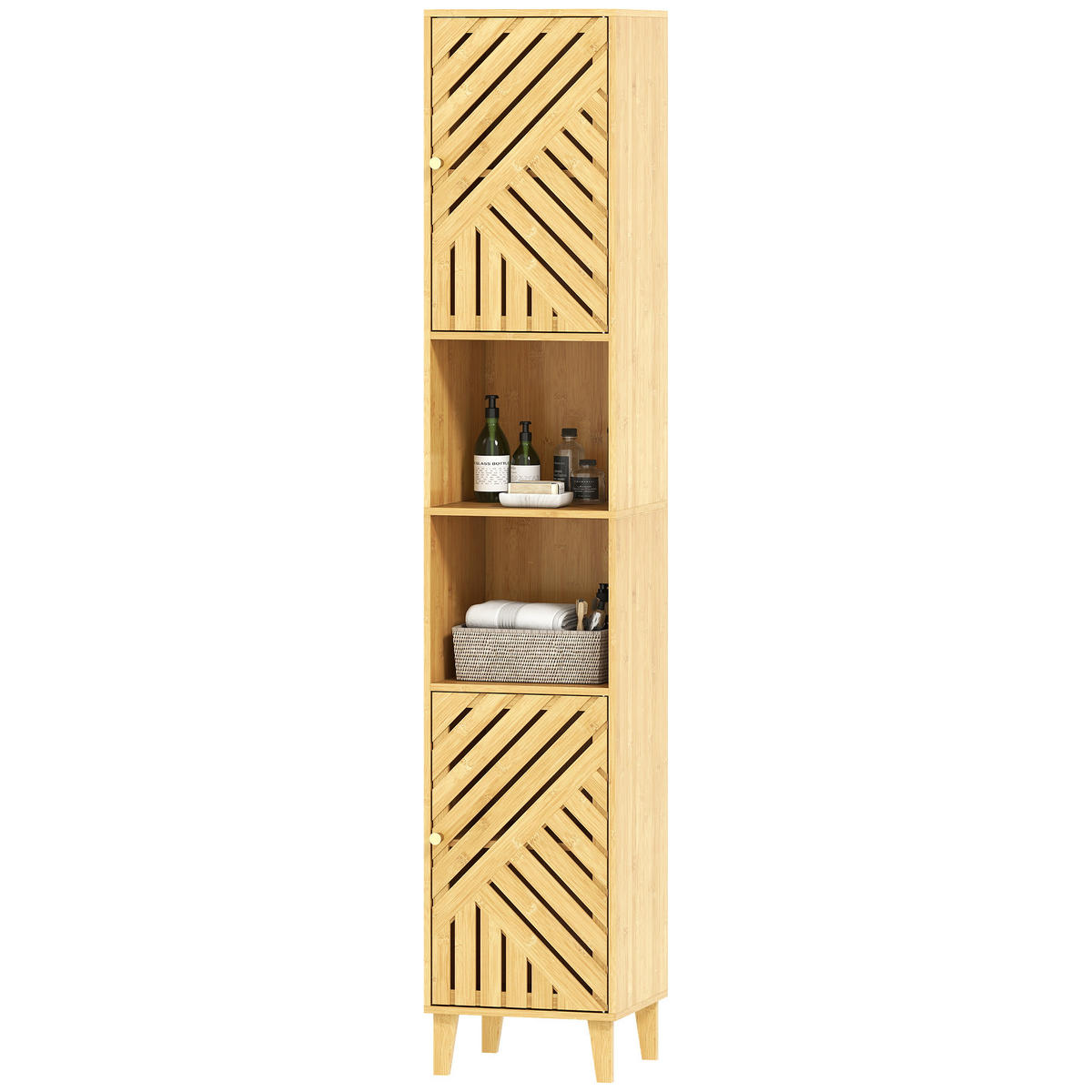 HOCHSCHRANK DE-12485 32/30/170 cm mit Bambustüren Naturholz - Naturfarben, Holzwerkstoff (30/170/32cm) - ComfortXL