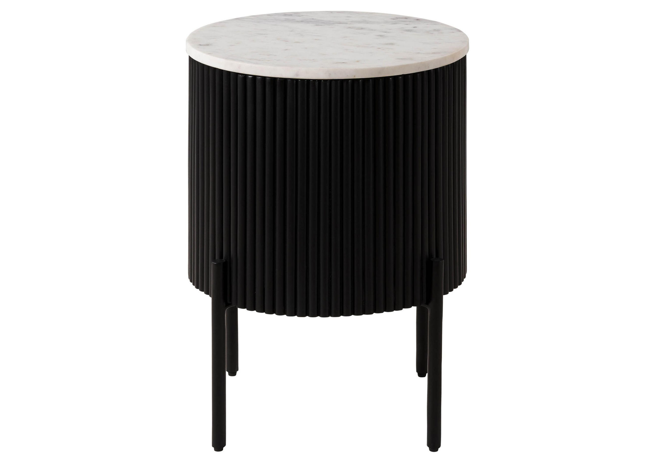 BEISTELLTISCH rund Mango 40x40x52 schwarz lackiert / Marmor weiß BARCELONA #130 - Schwarz, Holz (40/40/52cm) - Massivmoebel24