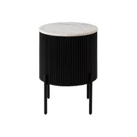 BEISTELLTISCH rund Mango 40x40x52 schwarz lackiert / Marmor weiß BARCELONA #130 - Schwarz, Holz (40/40/52cm) - Massivmoebel24