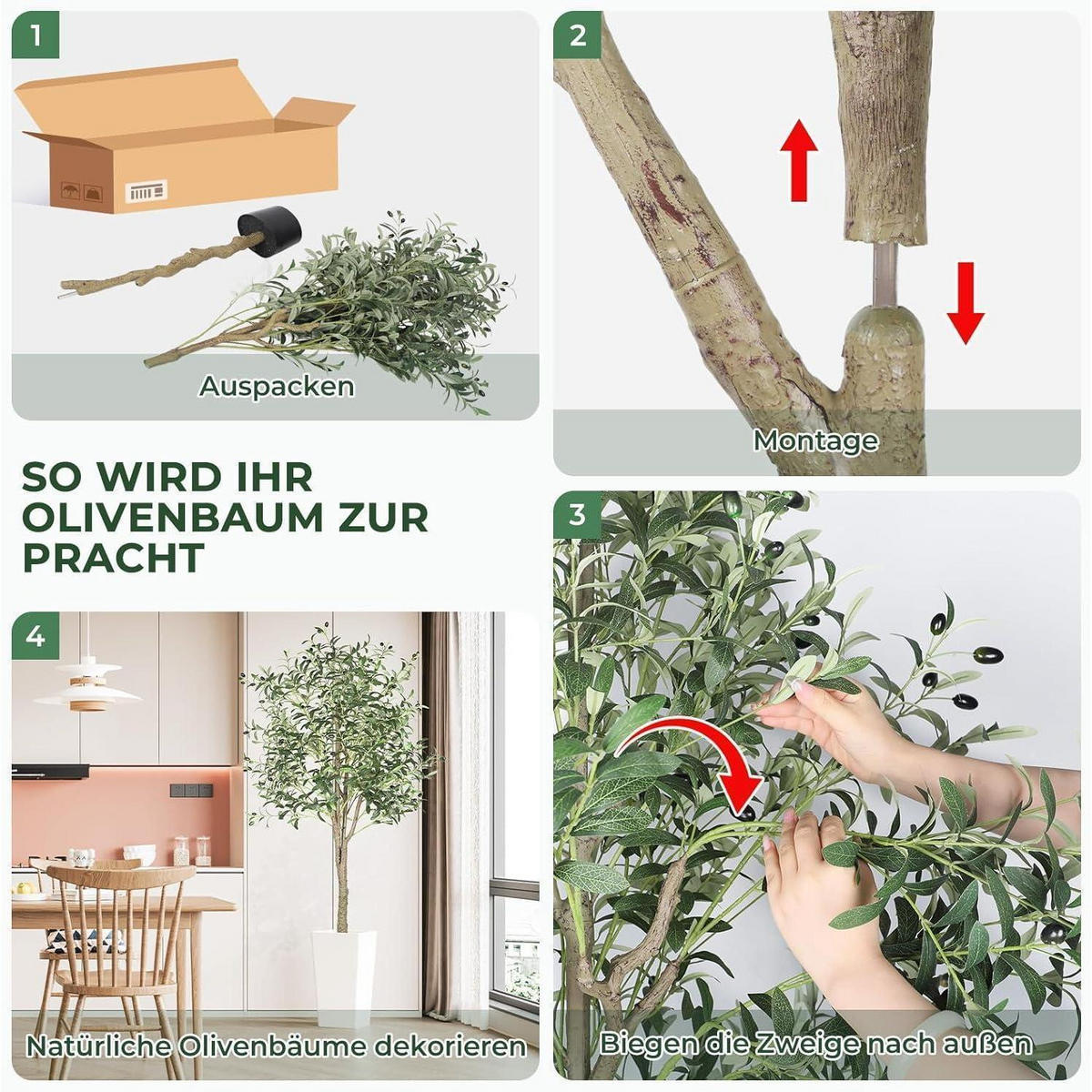 KUNSTPFLANZE Olivenbaum 180 cm Grün - Grün, Kunststoff (180cm)