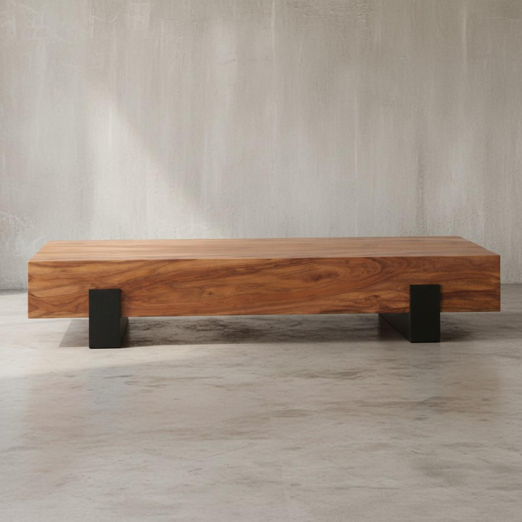 SOFATISCH Massivholz, Handgefertigt, Schutzlackversiegelt, Puristisch Modern, 115x44x22cm - Schwarz/Braun, Holz/Metall (44/115/22cm) - KADIMA DESIGN