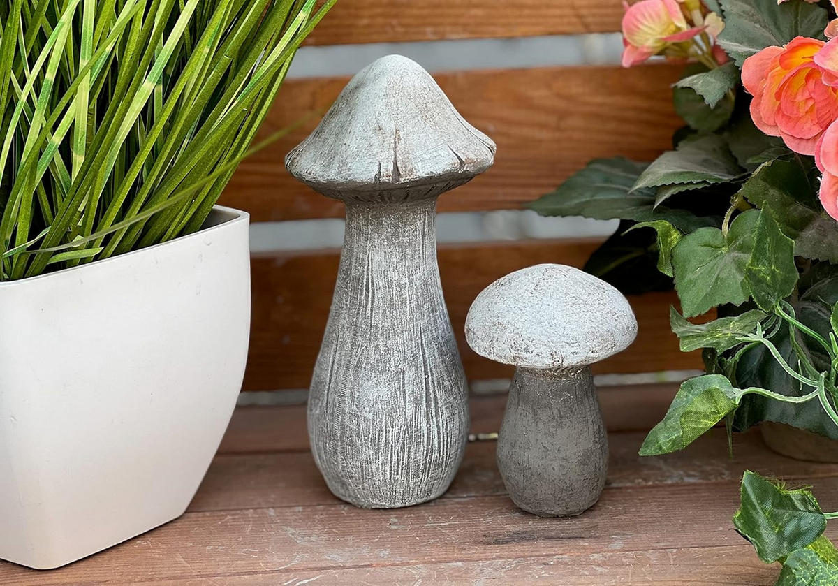 STEINFIGUR 2er Set Waldpilze frostfest Steinguss - Grau, Stein (8/18/9cm) - stoneandstyle