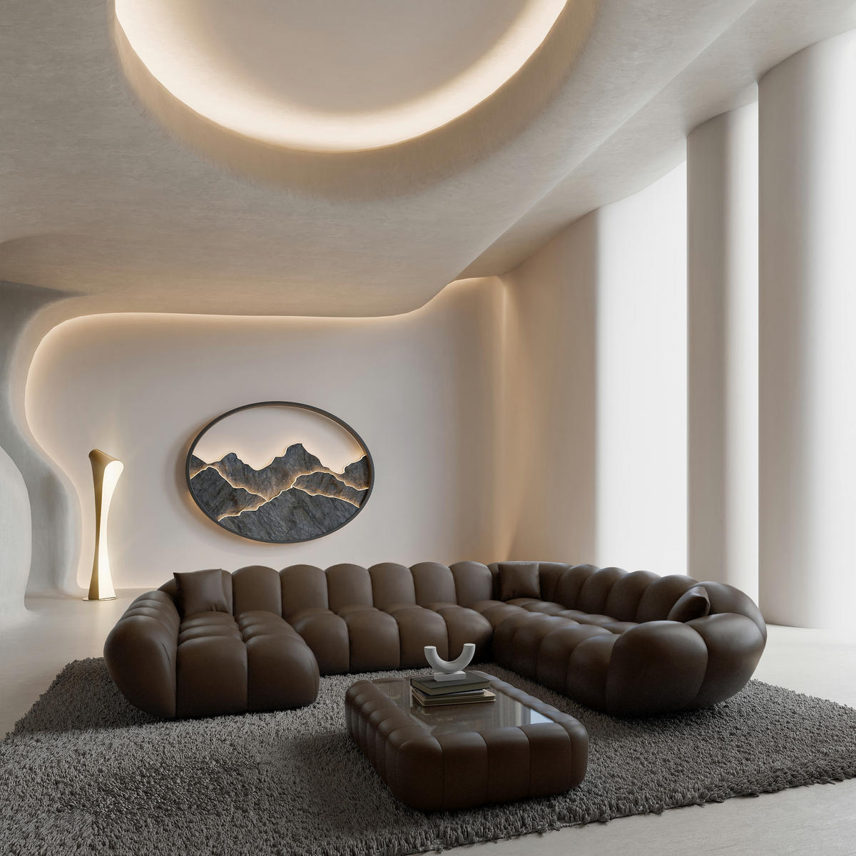 WOHNLANDSCHAFT Liva Dunkelbraun Kunstleder U-Form XXL Links - Dunkelbraun, Kunststoff (323/70/258cm) - VAROYAL