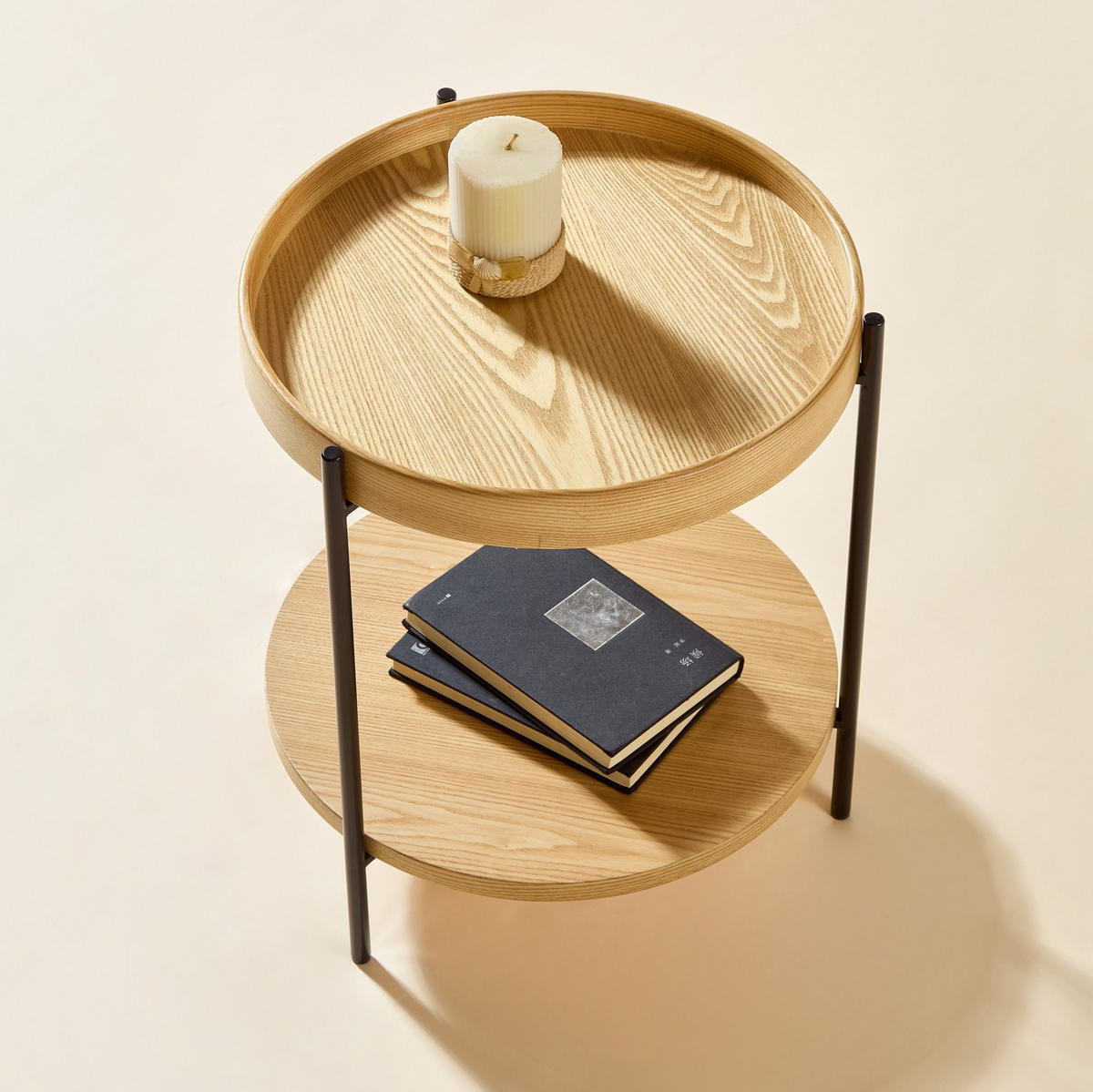COUCHTISCH-SET 69/69/38 cm und 44/44/48 cm mit 2-stufigem Design und Metallgestell, Natur - Naturfarben, Holzwerkstoff (50/50/48cm) - Modfu