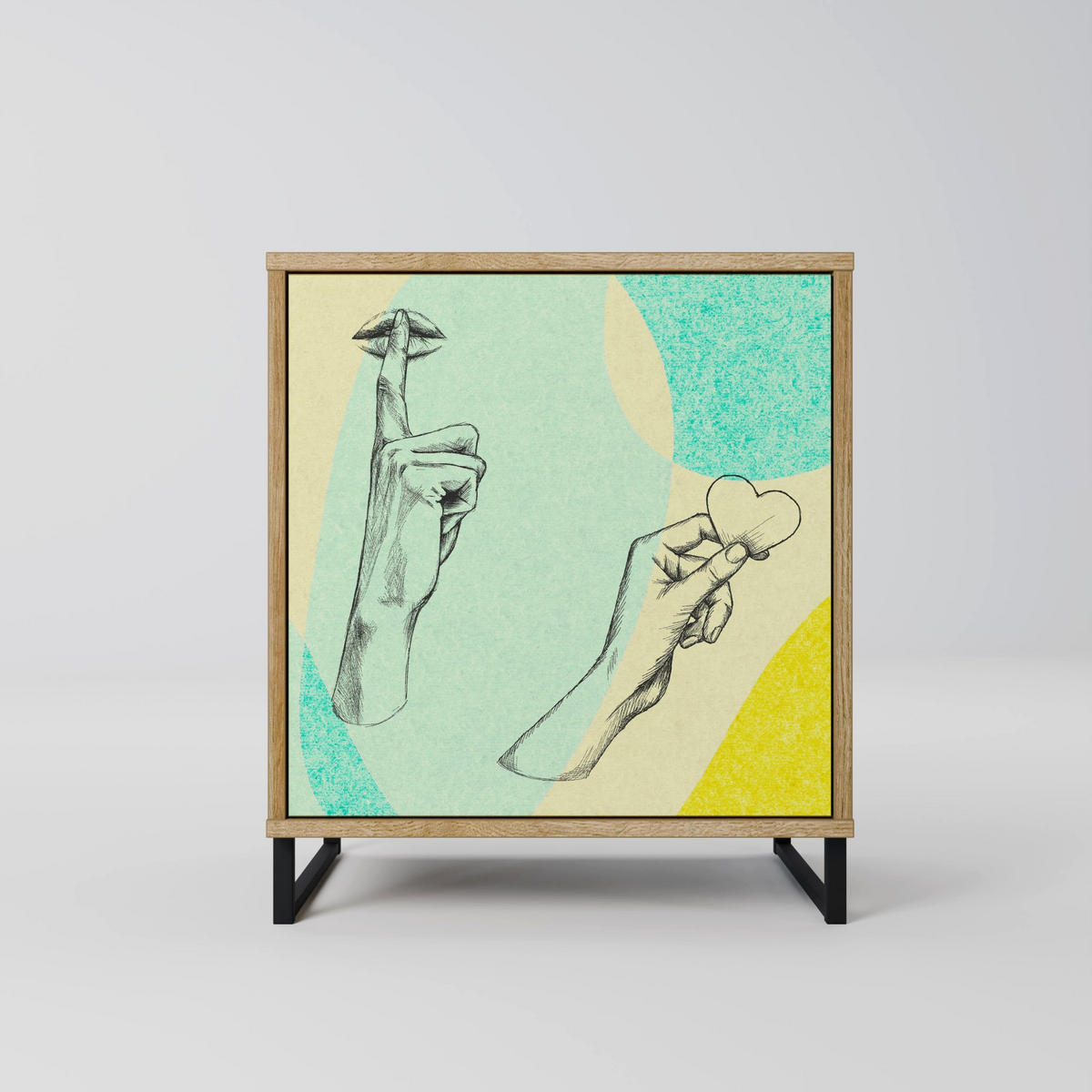 SIDEBOARD BODY LANGUAGE, Eichefarben, 57,5x42x77,5 cm, Schräge Buchenholzfüße - Eichefarben/Buchefarben, Holzwerkstoff/Buchenholz (57.5/77.5/42cm) - SpaceRebels